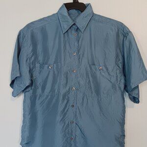 Vintage 90s 100% Silk Blue Button Down Shirt Size Medium
